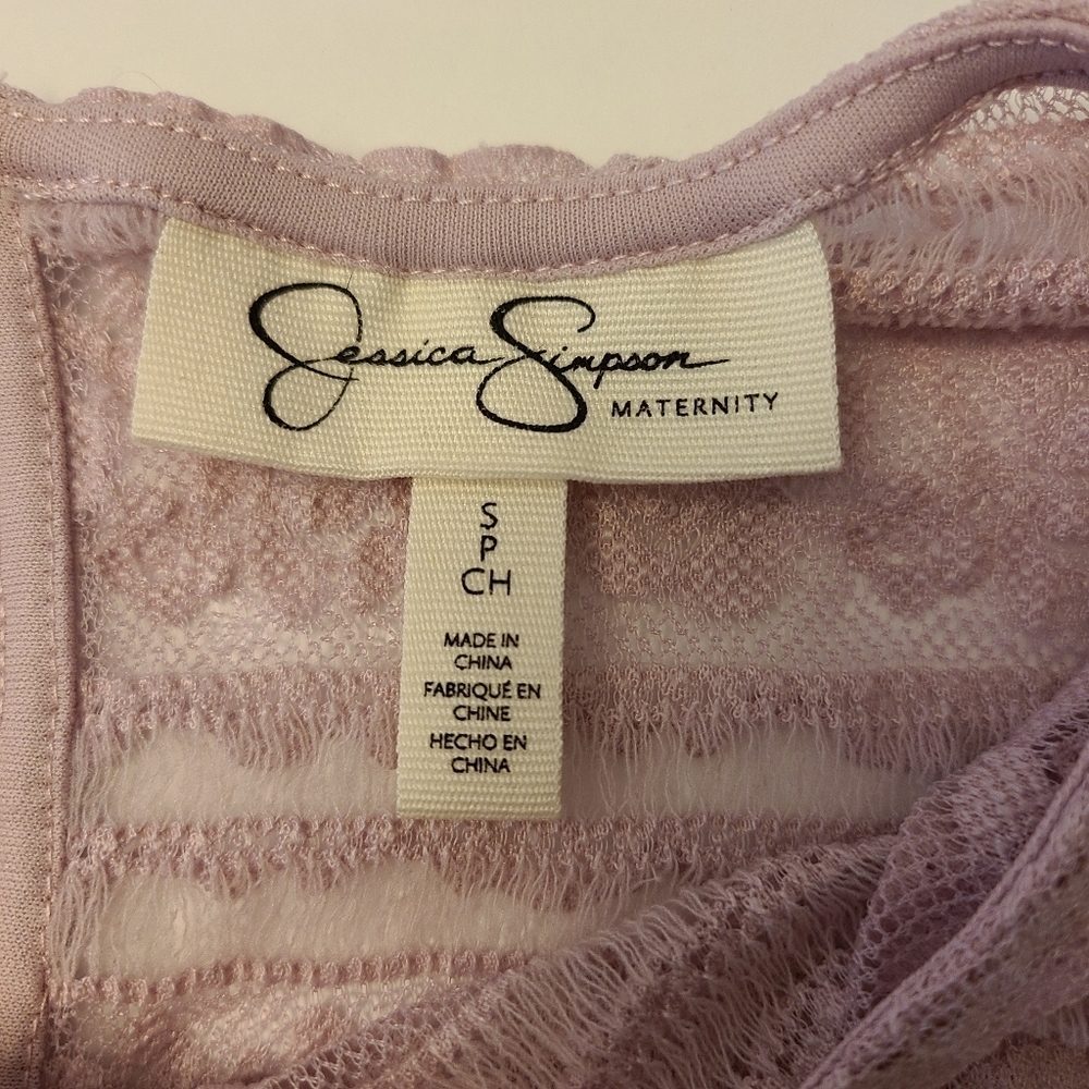 Jessica Simpson Maternity Lavender Floral Lace Bell Sleeve Top - Picture 2 of 12